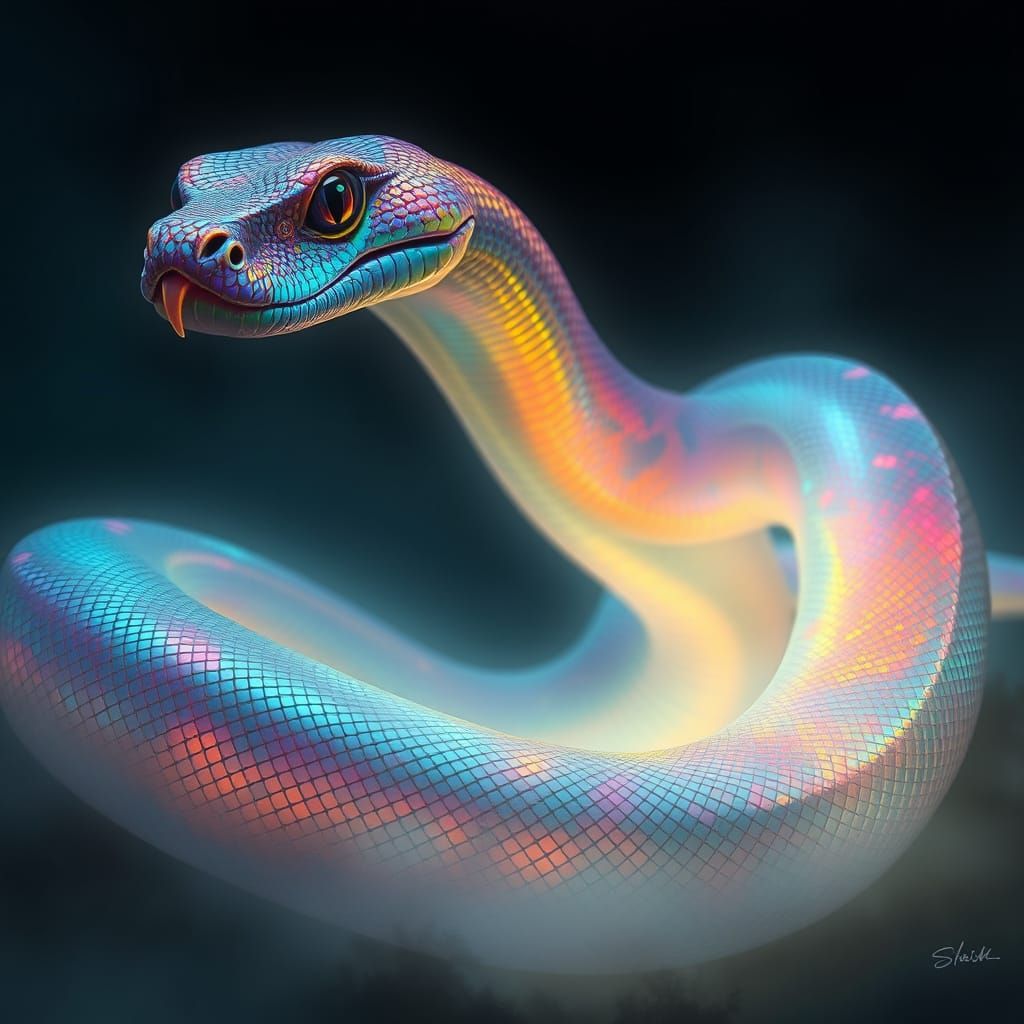 Iridescent Snake with Ethereal Glow in Dreamy Style