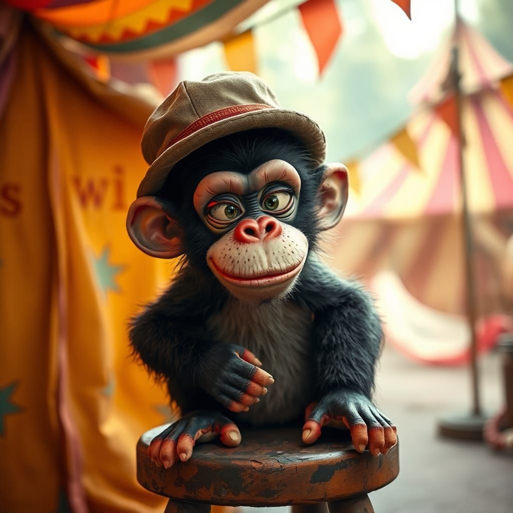 Funny Monkey Ready to Tell Joke in Circus Tent