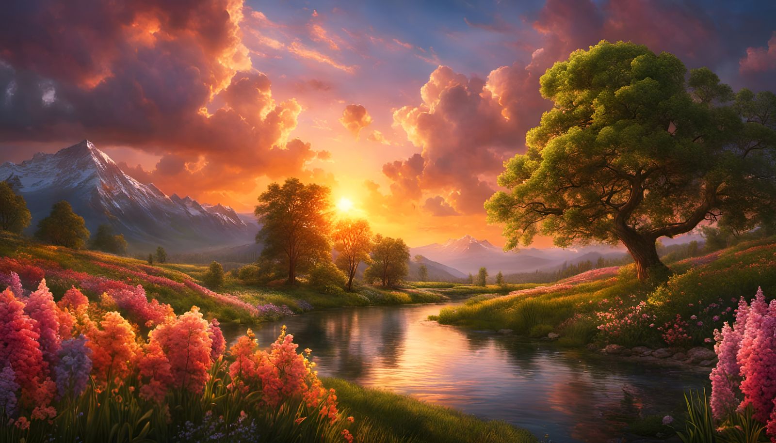 Spring Sunset Landscape with Love and Renewal