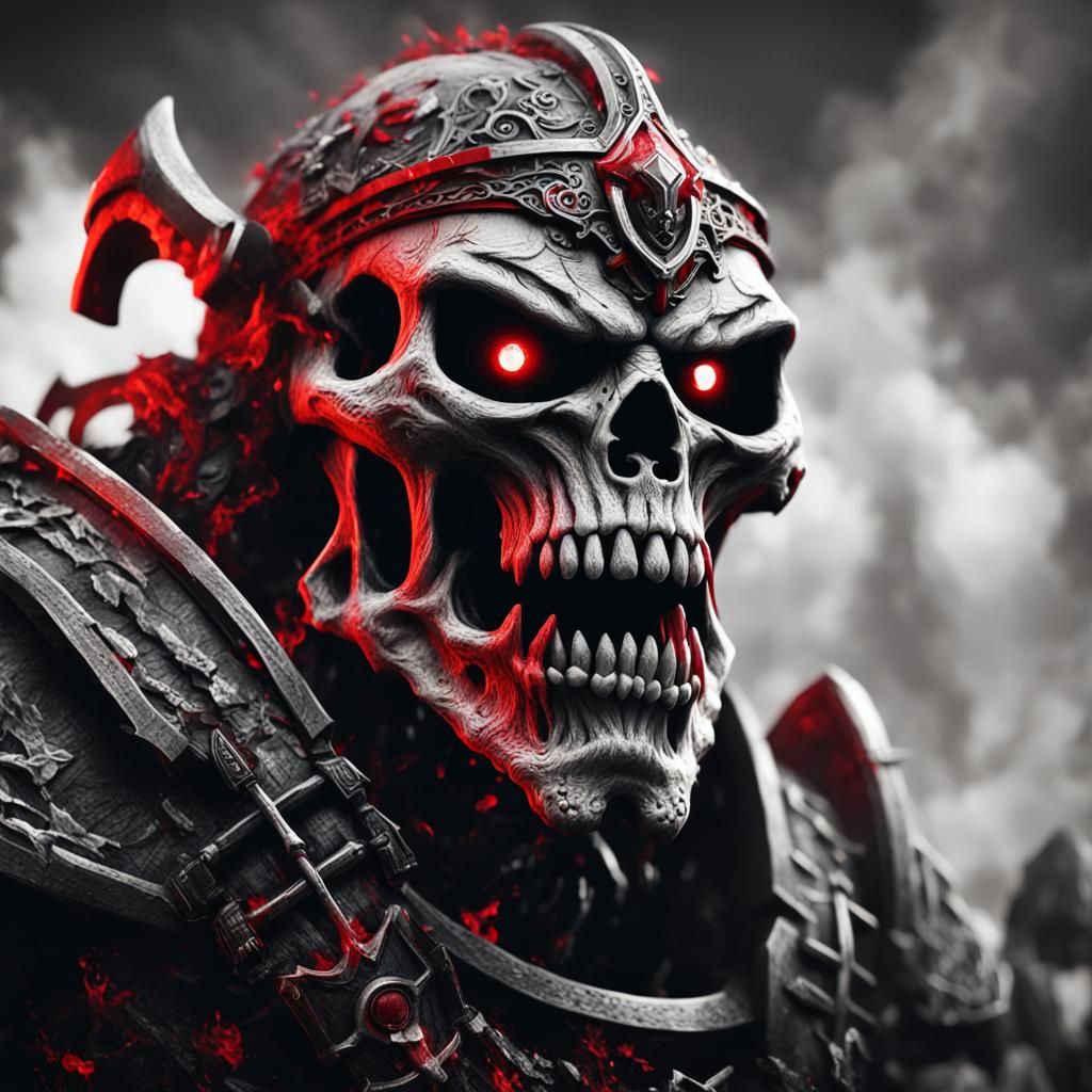 Undead Dwarf Face in Black, White and Red