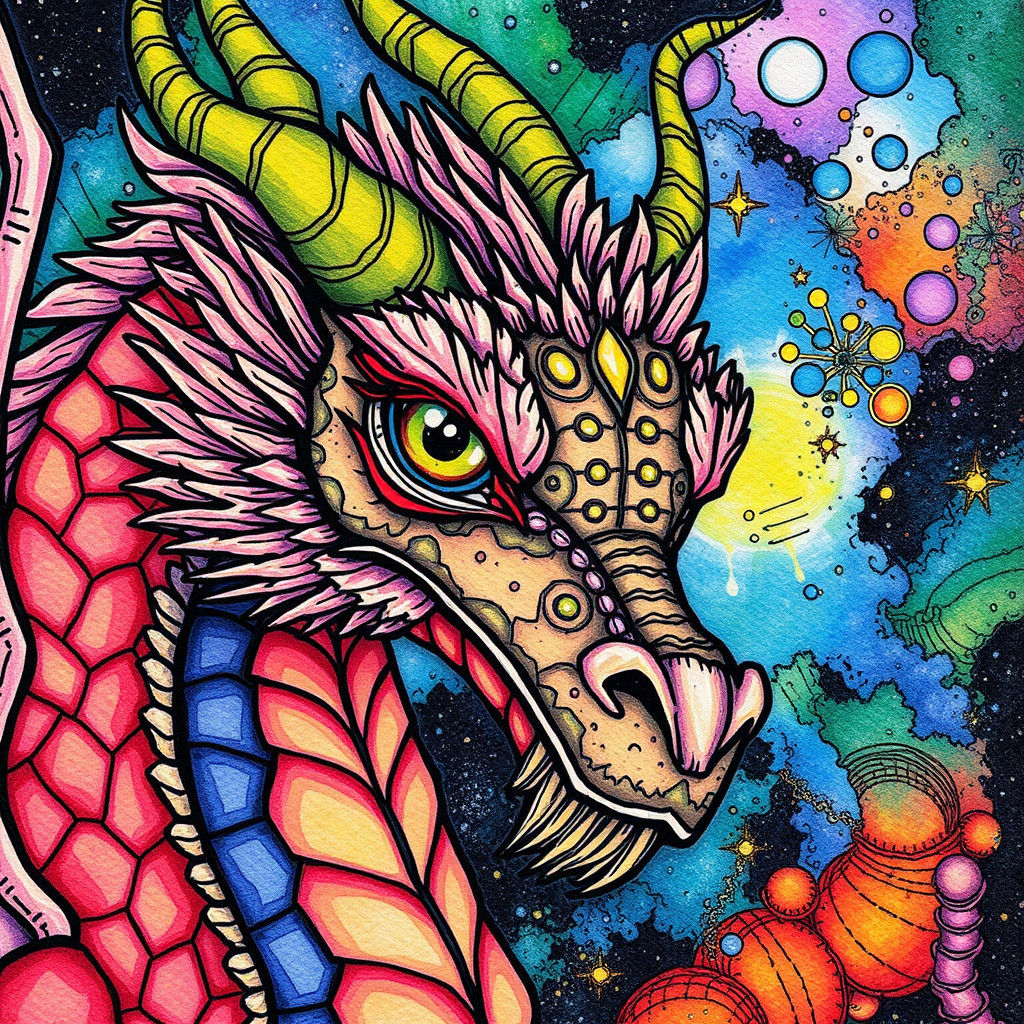 Doodle Dragons Portrait in Vibrant Fantasy World