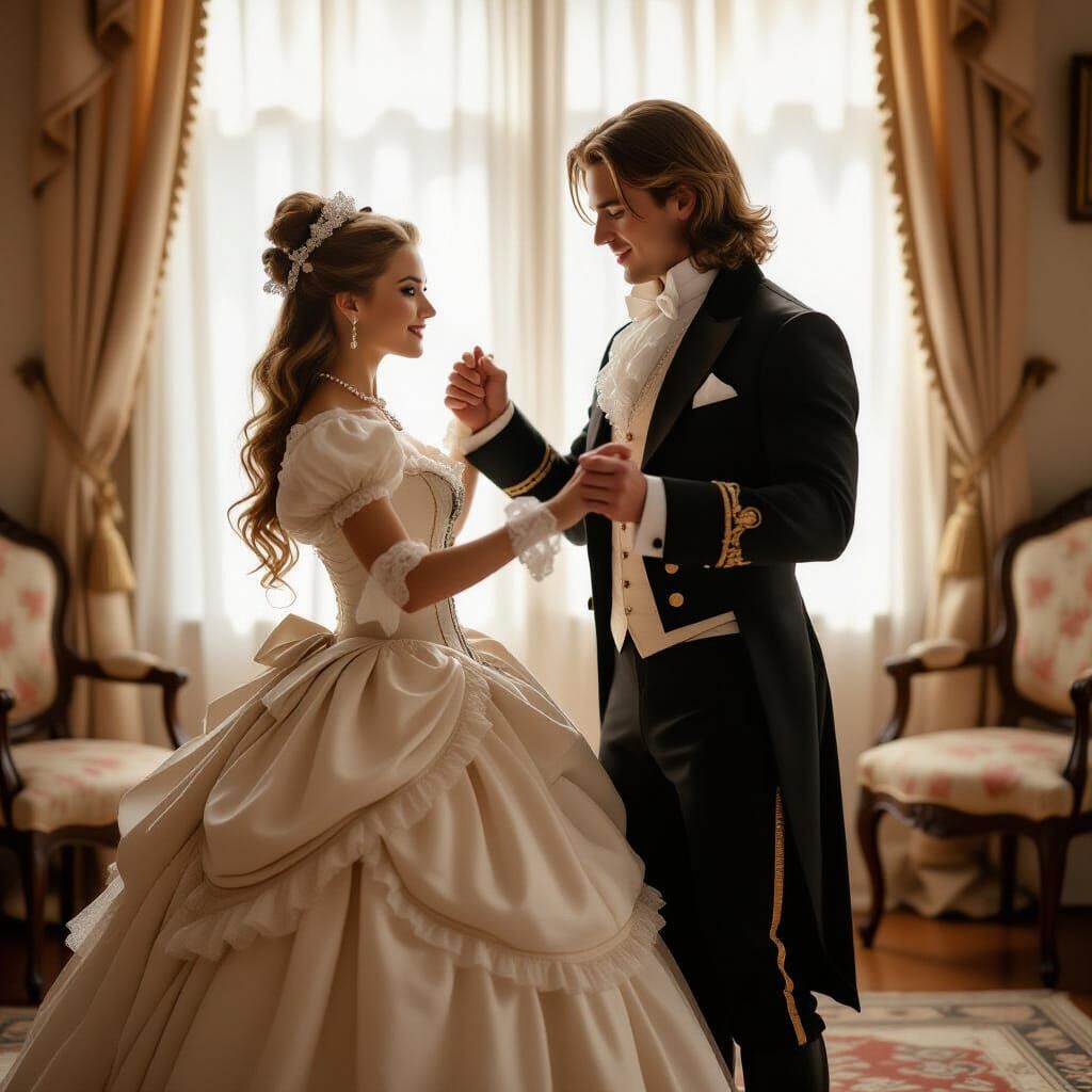 Victorian Era Ballgown Dancer in Lavish Parlor