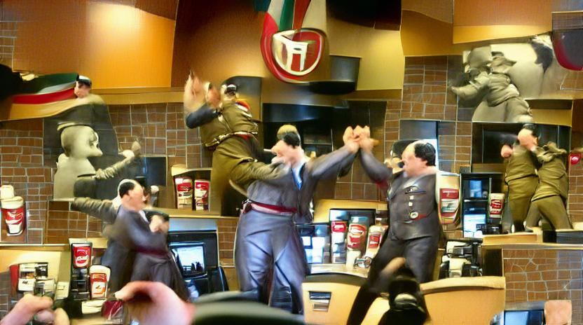 Mussolini and Hitler Dancing in Tim Hortons
