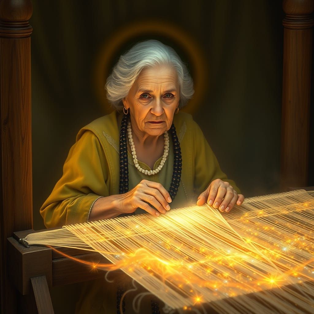 Ancient Weaver of Memories in Ethereal Light