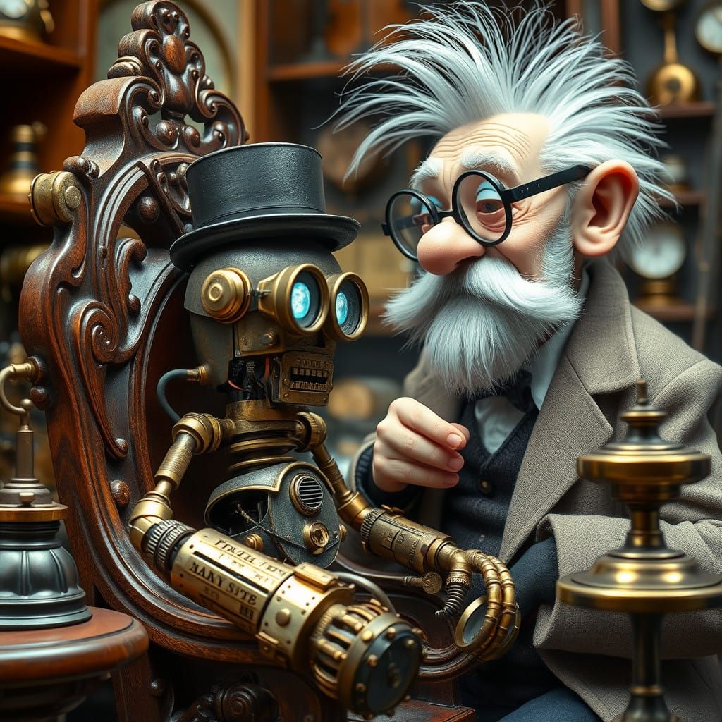 Steampunk Robot Examined by a Fantastical Ophthalmologist