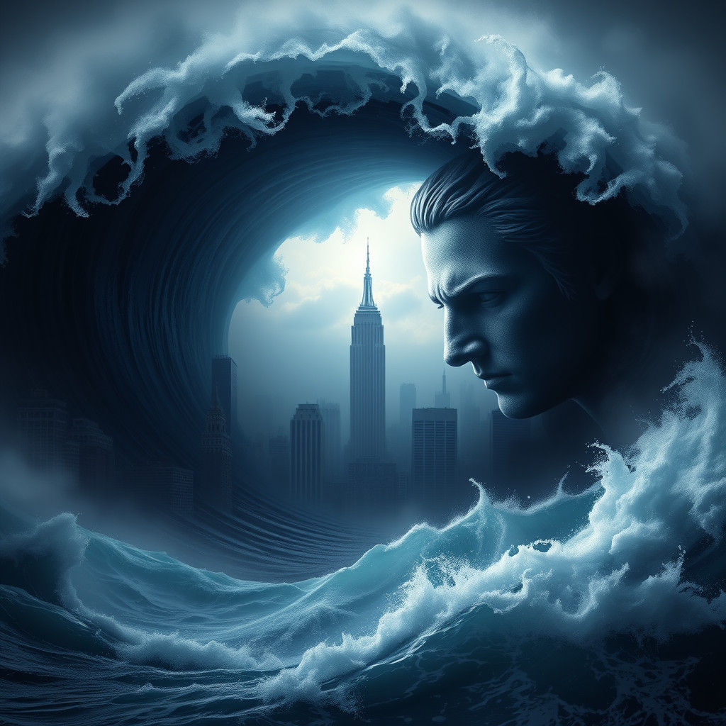 Dark Wave Angel Over New York: Epic Digital Art
