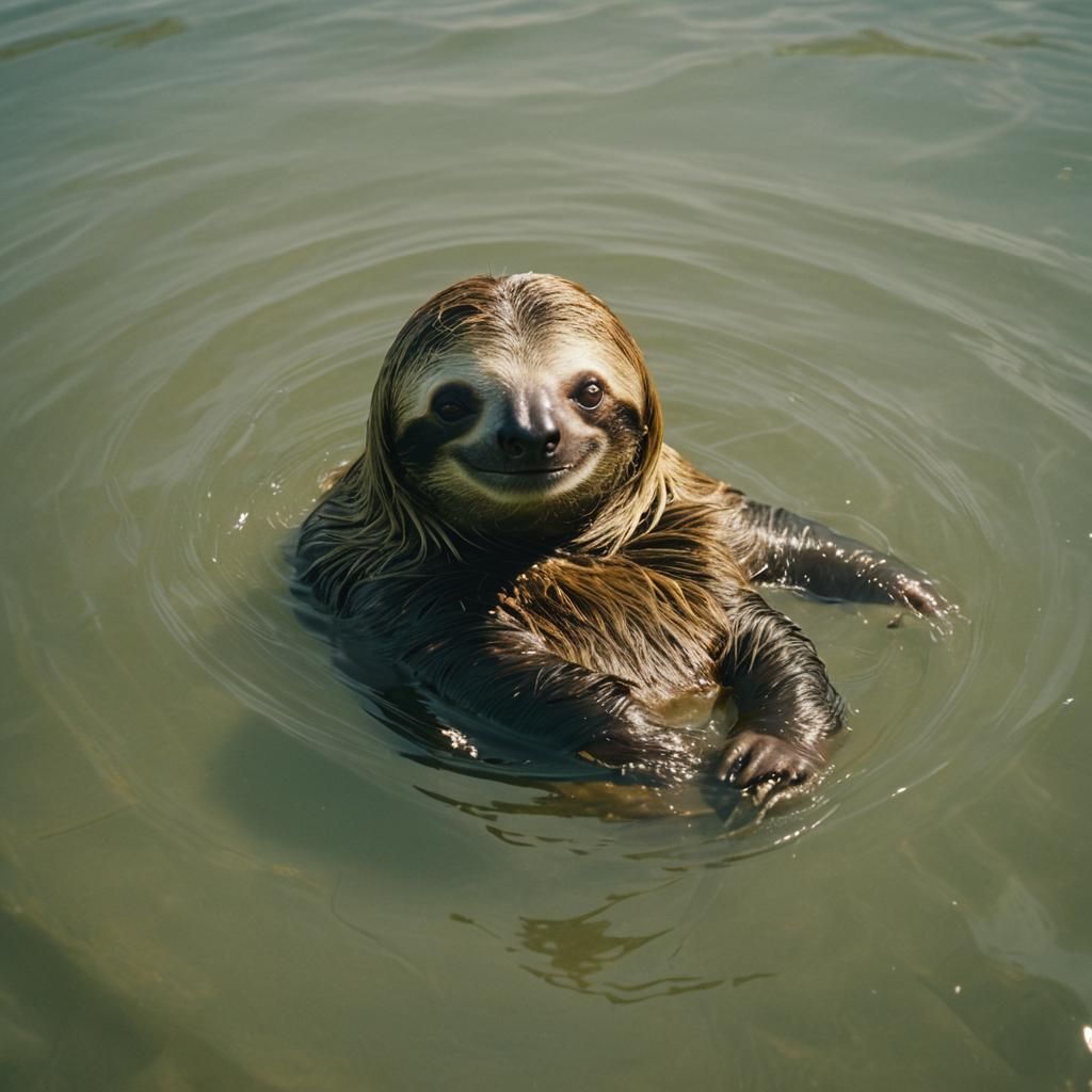Sloth Swimming at Beach in Cinematic Style