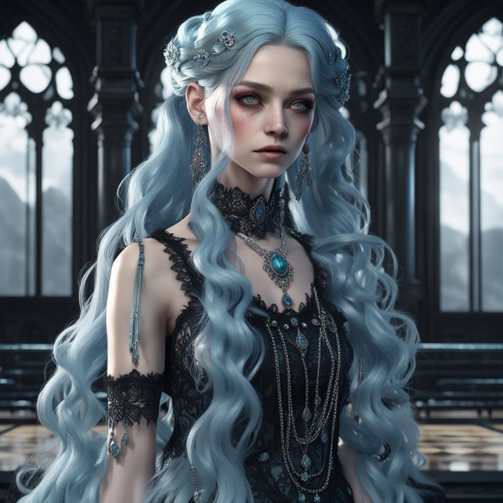 Gothic Woman with Blue Hair in 3D Render