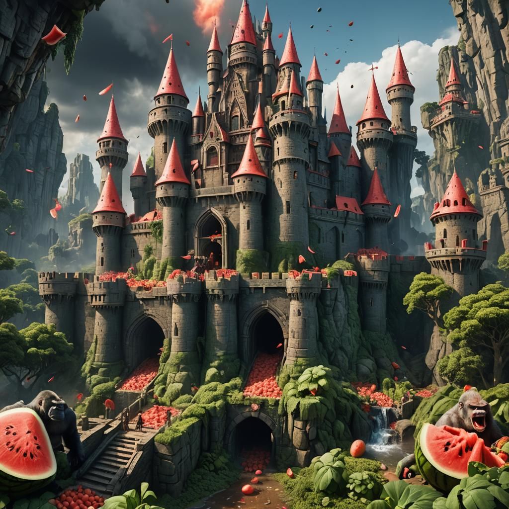 Watermelon Castle Under Attack by Gorillas