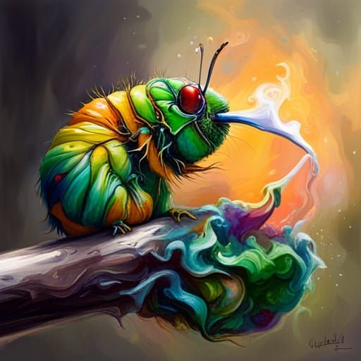 Well-Dressed Caterpillar Smoking: Graffiti Street Art