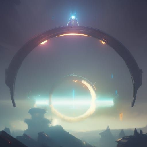 Ghibli-esque Sky Portal in Anime Art Style