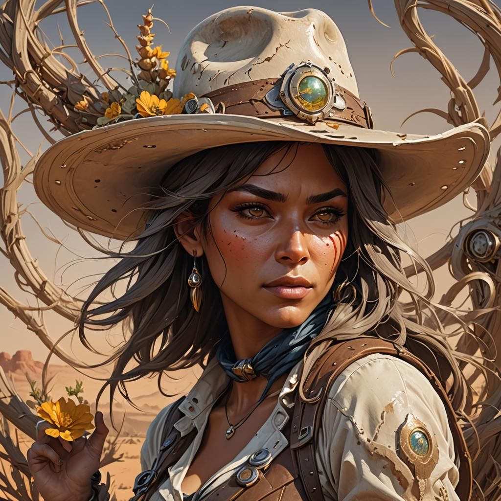 Female Gunslinger on Barren Martian Landscape