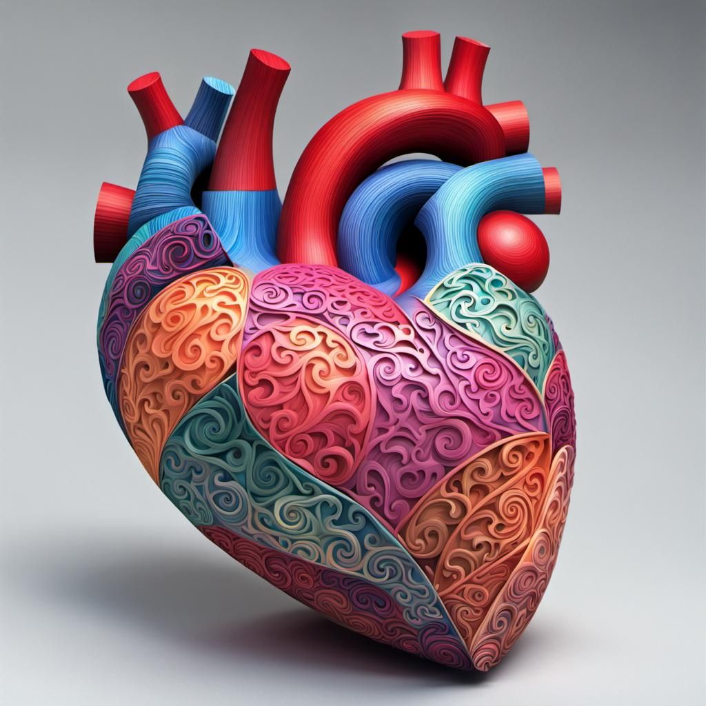Vibrant 3D Heart with Intricate Patterns