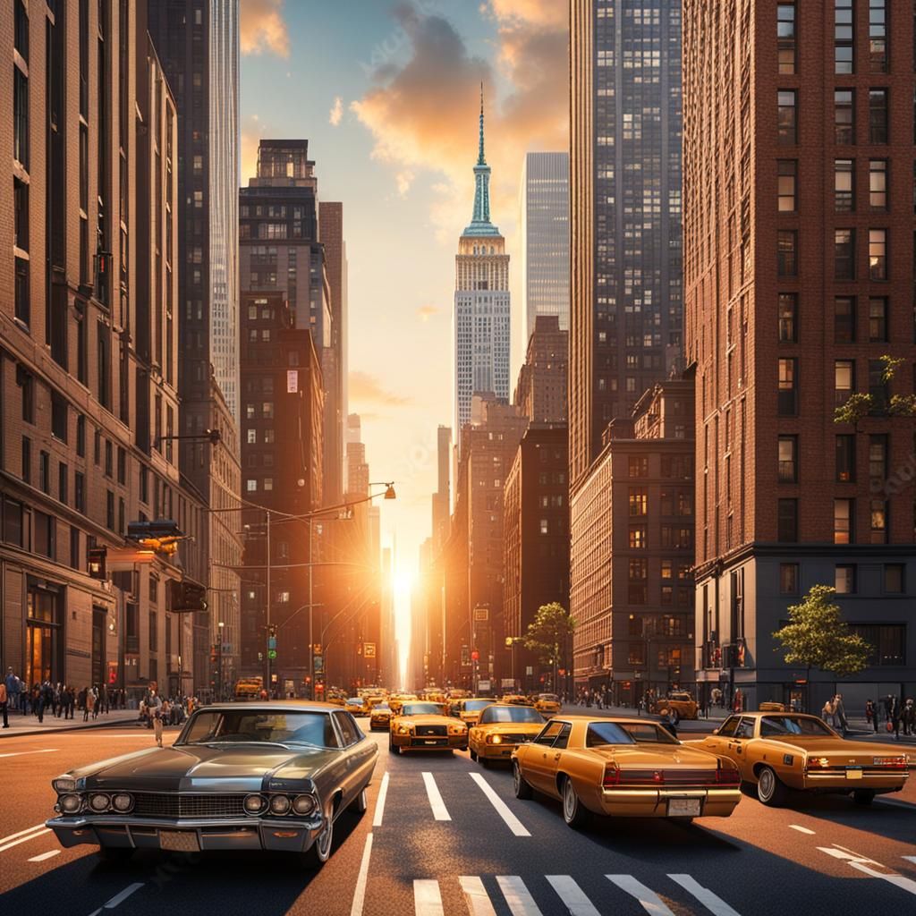Realistic New York Sunset with Modern Buildings