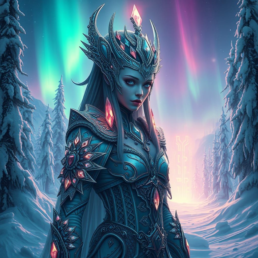 Ethereal Nordic Warrior Goddess in Crystal Armor