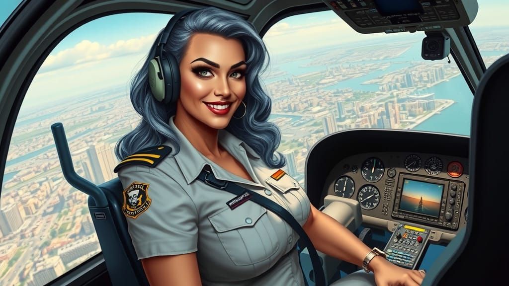 Sultry Helicopter Pilot in Captain's Uniform