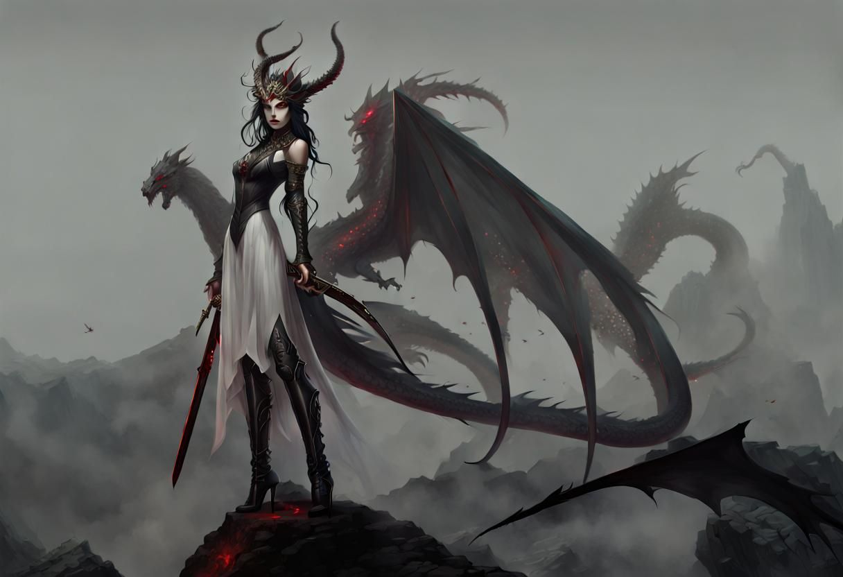 Draconic Princess with Swords and Crystal Crown