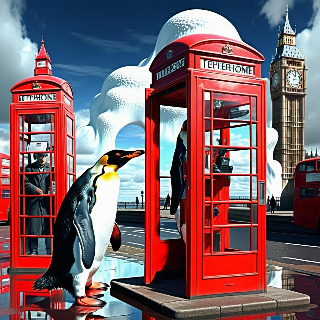 Penguin in Phone Booth: Surreal London Scene