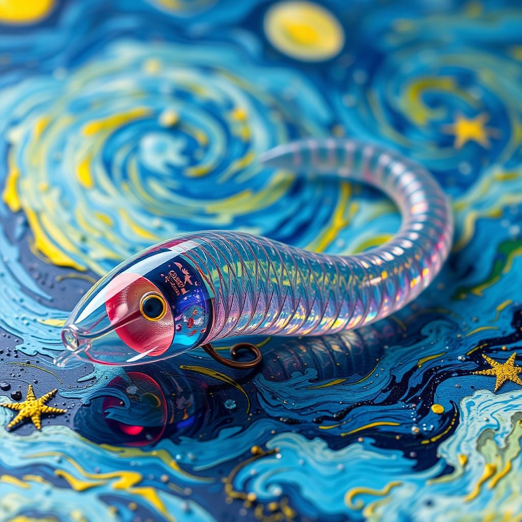 Iridescent Lure Worm in Dreamy Van Gogh Style