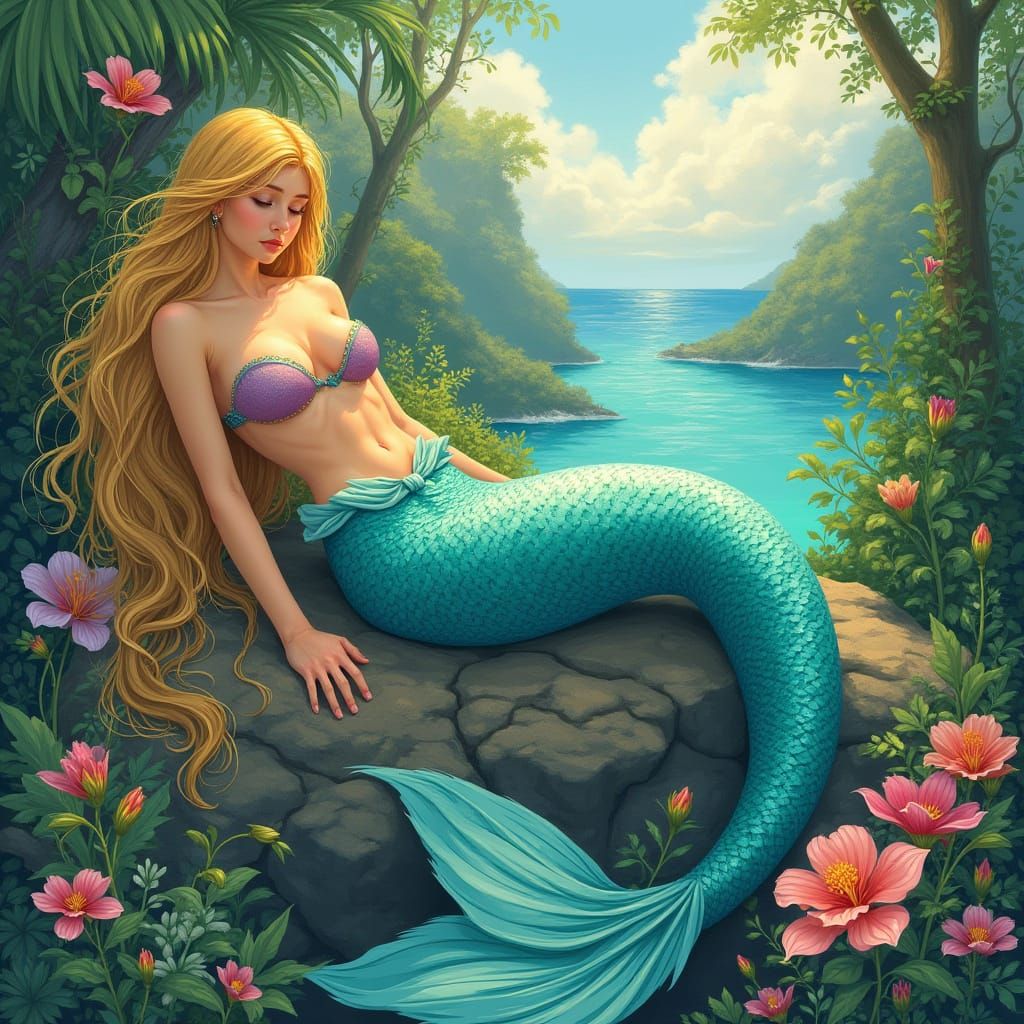 Ethereal Summer Siren in Dreamy Landscape