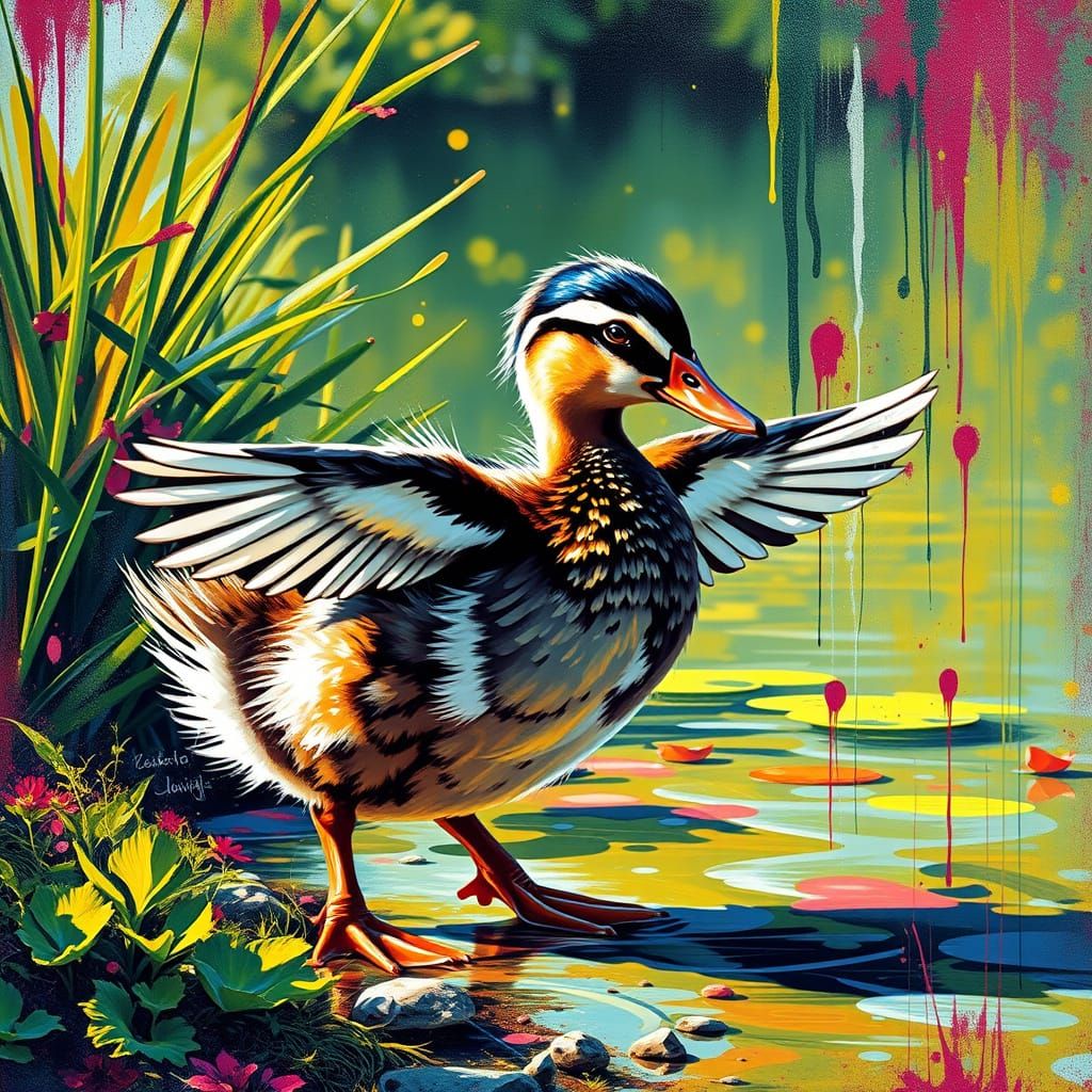 Dancing Duckling in Graffiti Splash Art Style