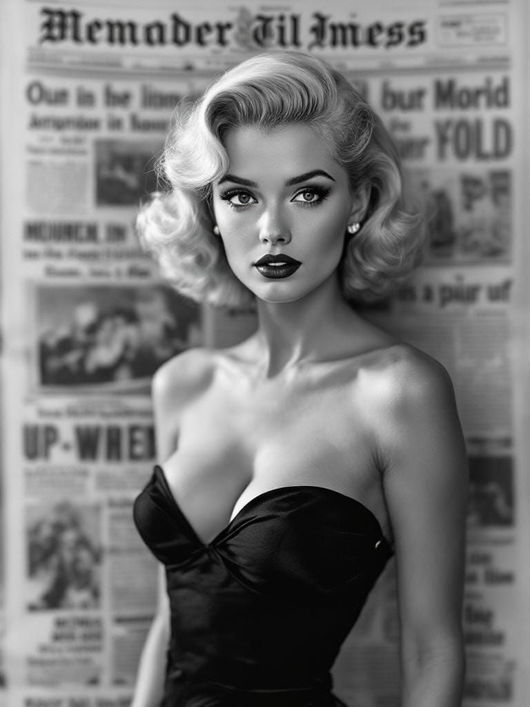 1950s Pin-Up in Newspaper Layout Style