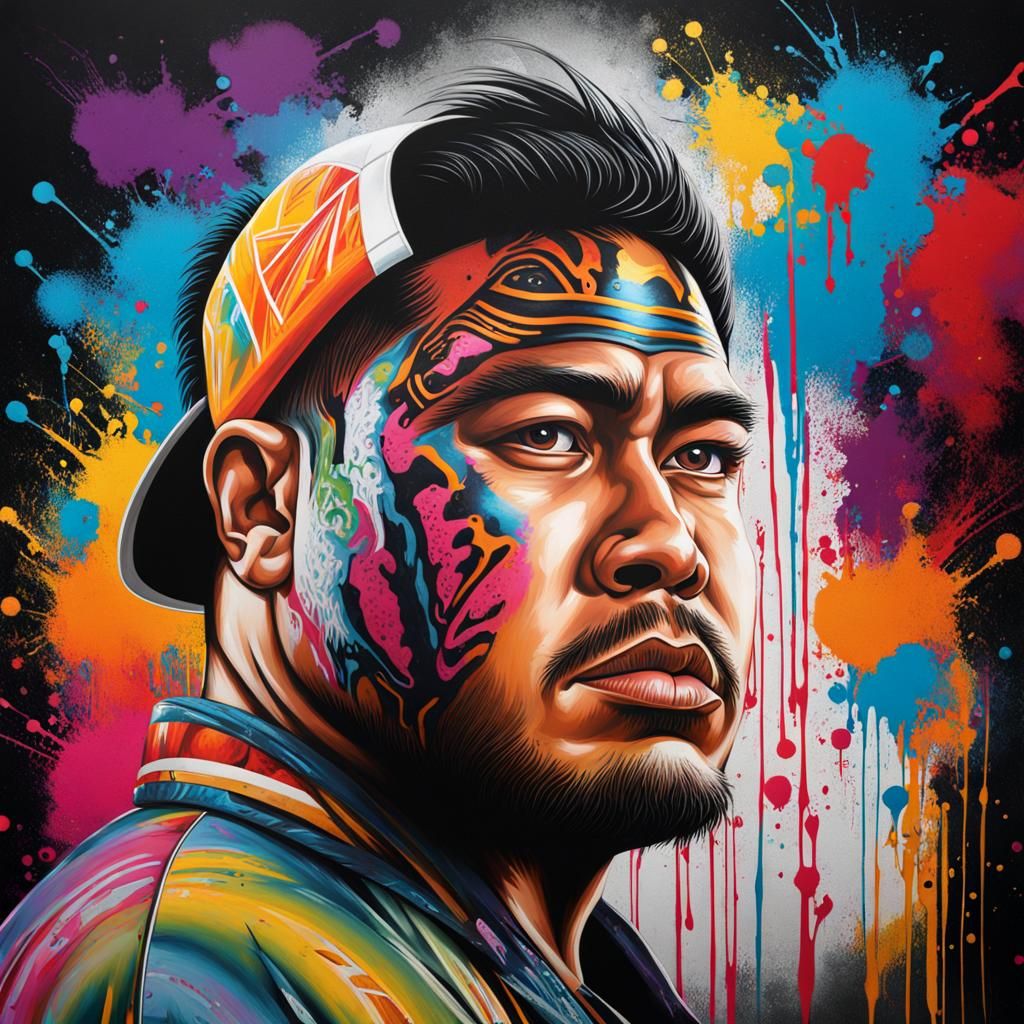 Samoan Man in Graffiti Splash Art Style