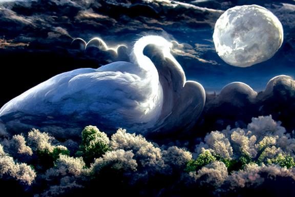 Cloud Swan Gazing at Moonlit Storm