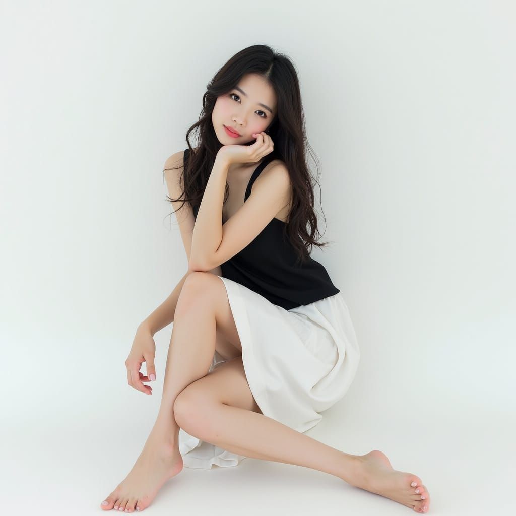 Elegant Korean Woman Posing in Fashion Editorial Style