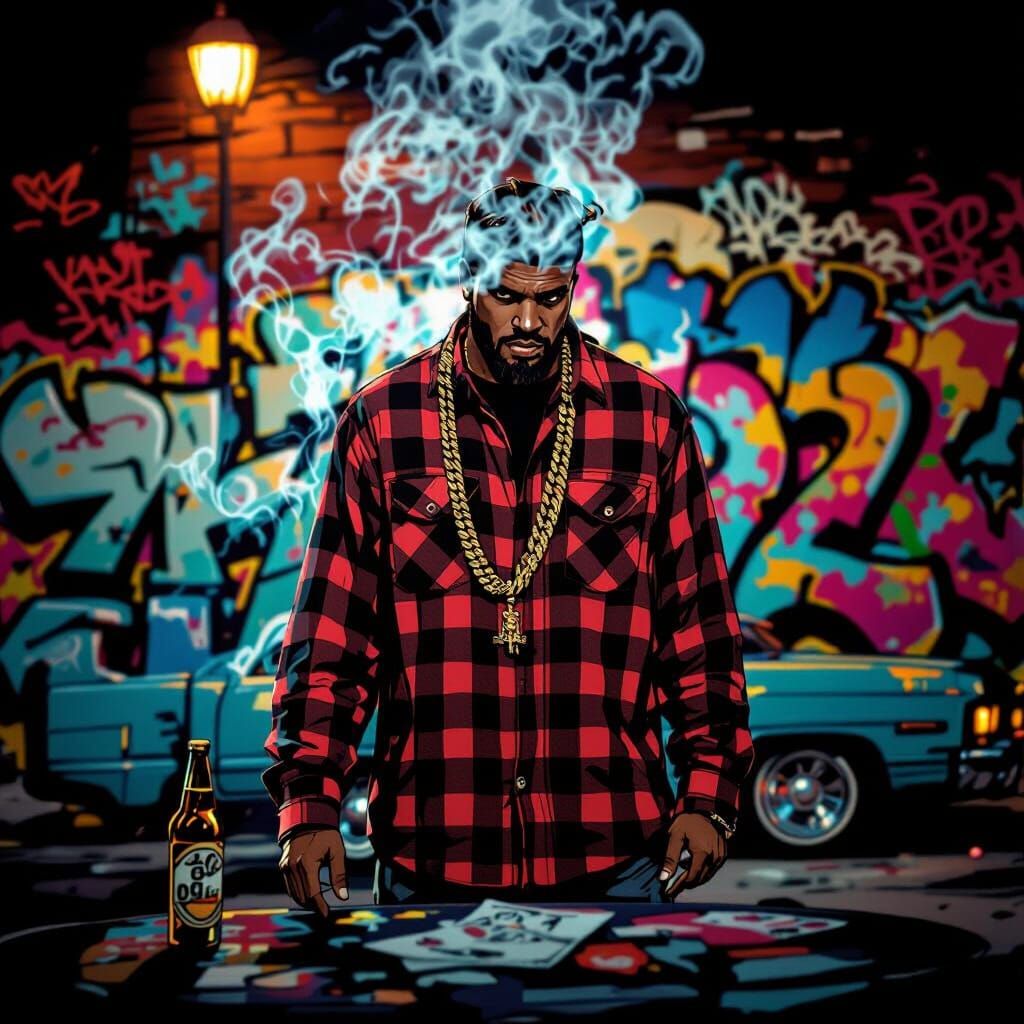 Old School Rap Album Cover with Lowrider and Graffiti