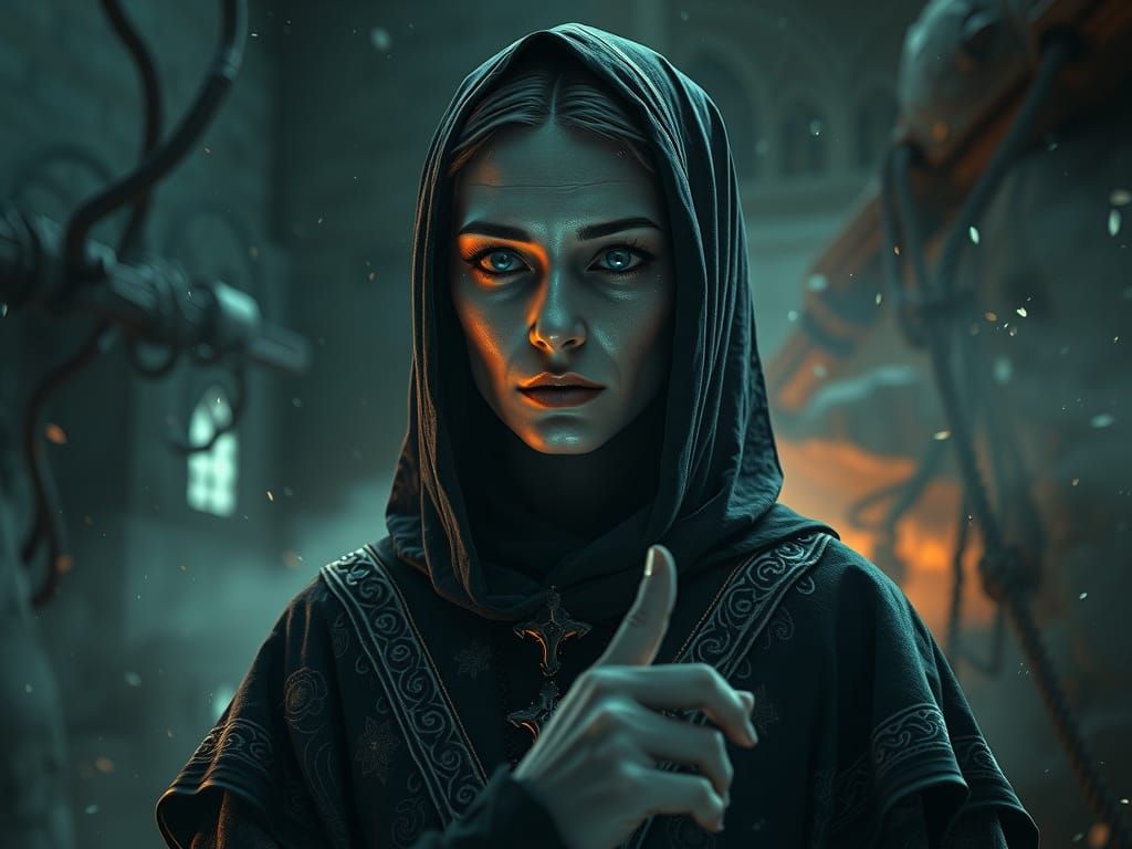 Monastic Woman in Gasplasma Glare: Photorealistic Art