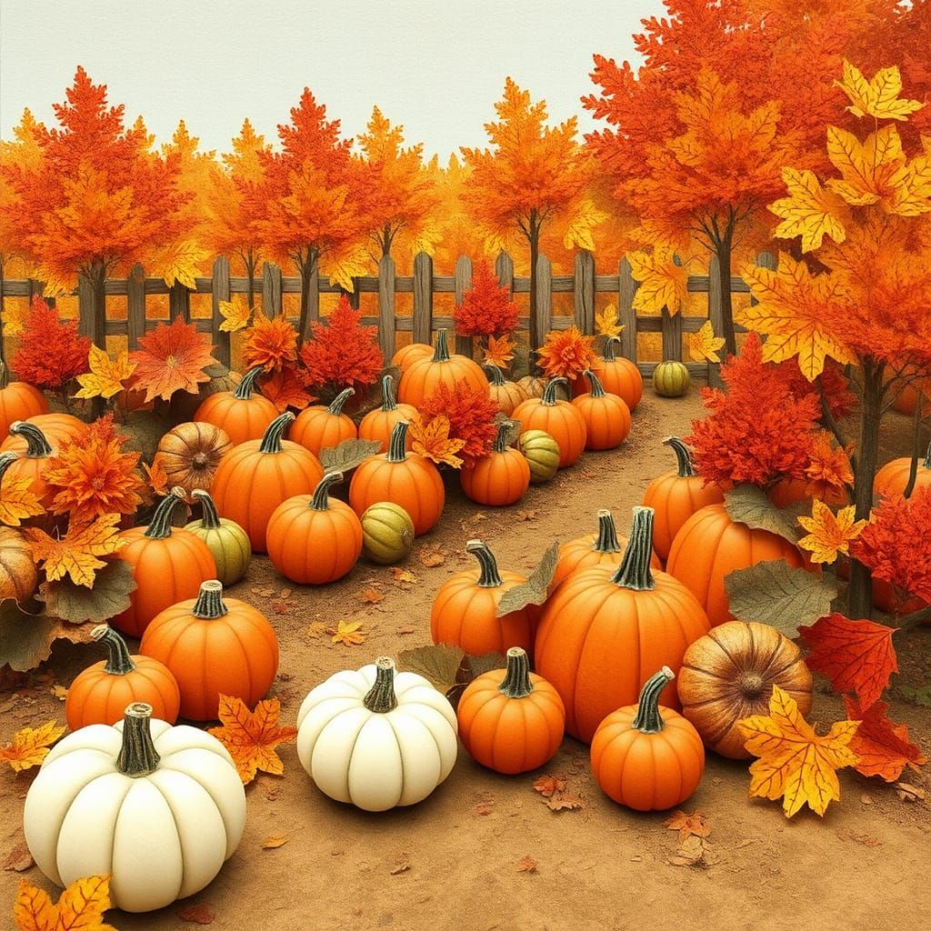 Autumn Pumpkin Patch in Papercraft Style