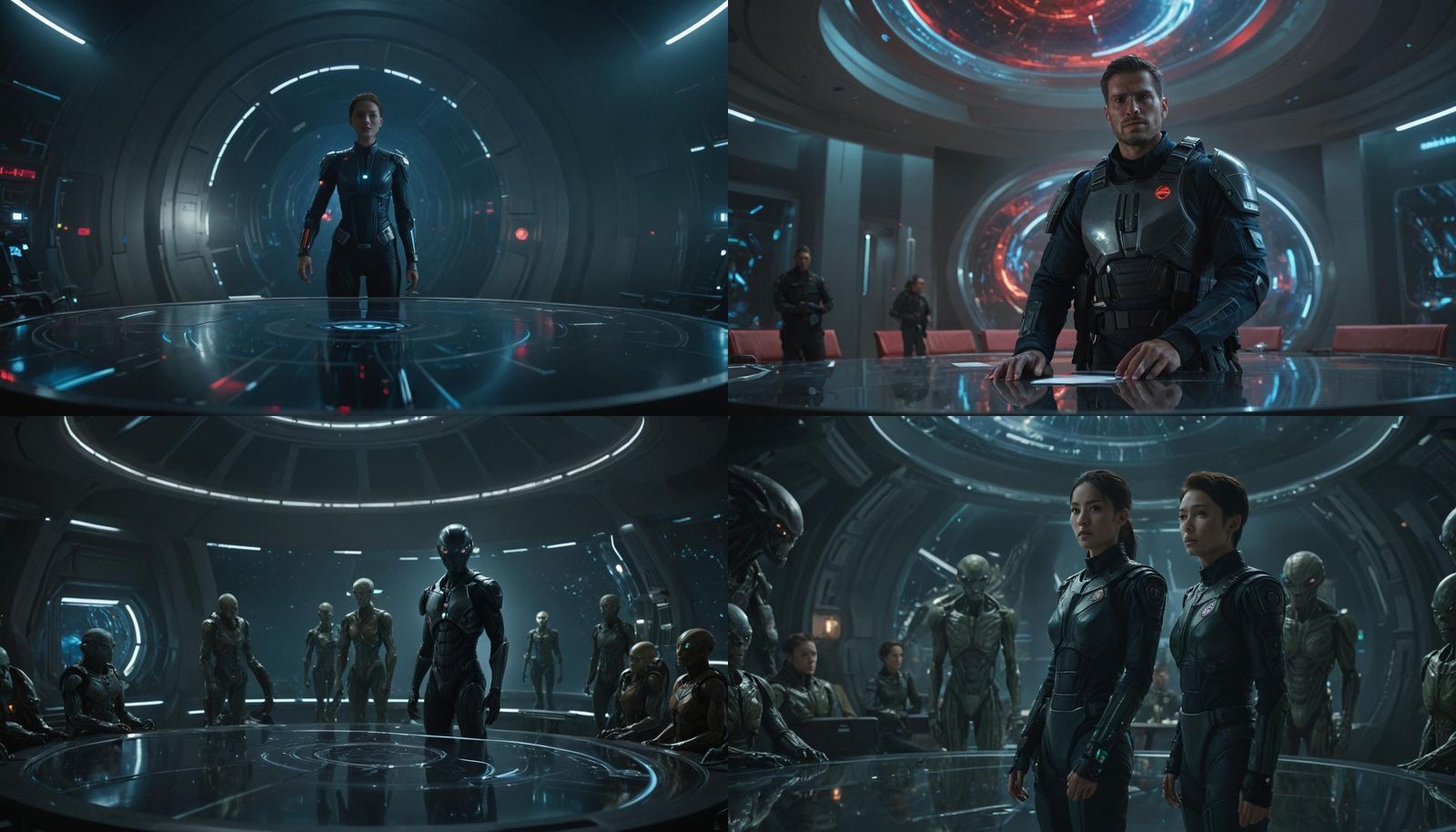 Futuristic Space Council Chamber in Hyper-Realistic Detail