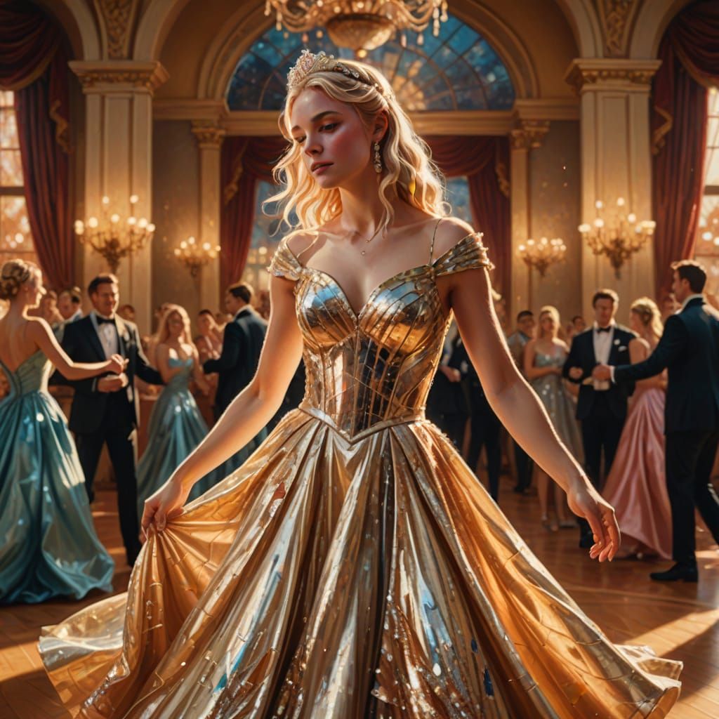 Blonde Girl Dancing in Ballroom: Fantasy Oil Painting