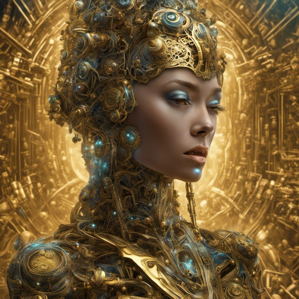 Cyberpunk Brass Queen with Golden Pearls