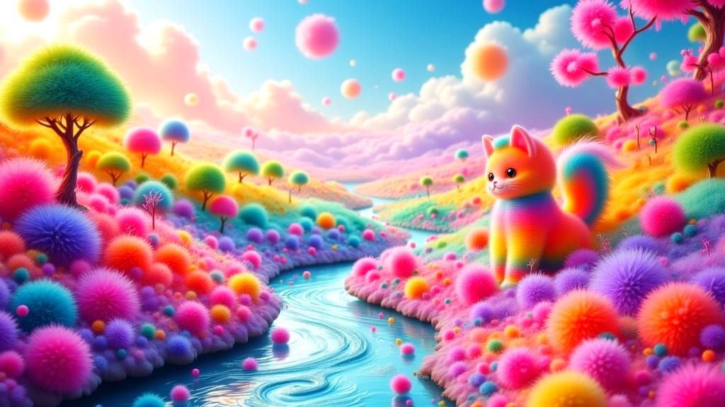 Vibrant Surreal World of Rainbow Pom Poms