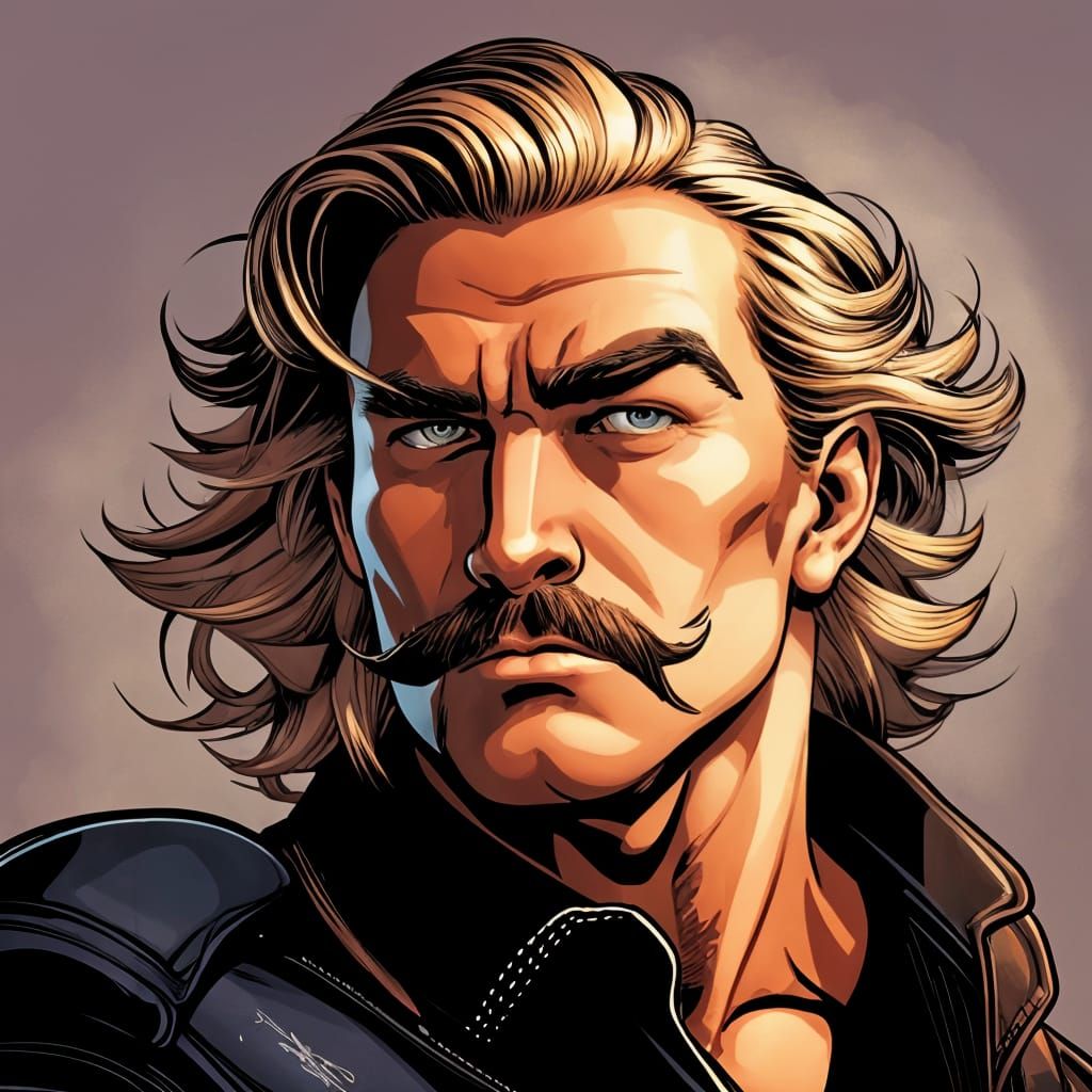 Cowboy with Handlebar Mustache in Comic Book Art Style
