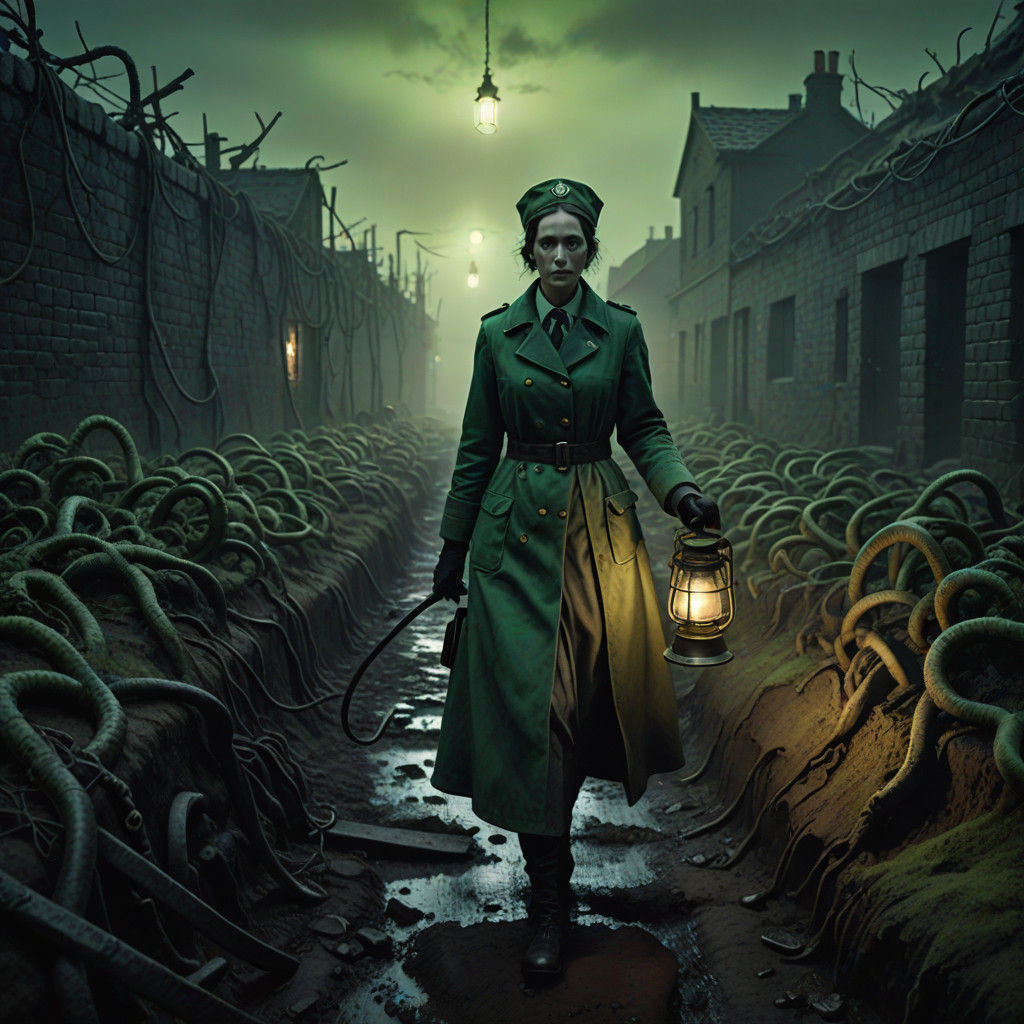 Dark Fantasy Nurse in War-Torn Trenches