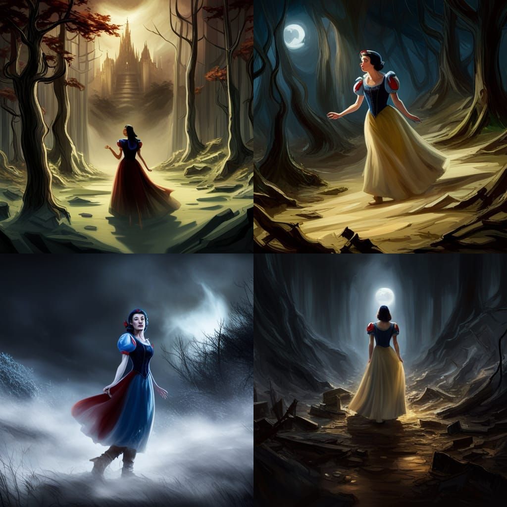 Snow White in Dark Forest, Hyperdetailed Art