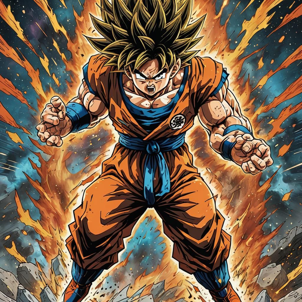 Goku Ready for Battle in Comic Book Style