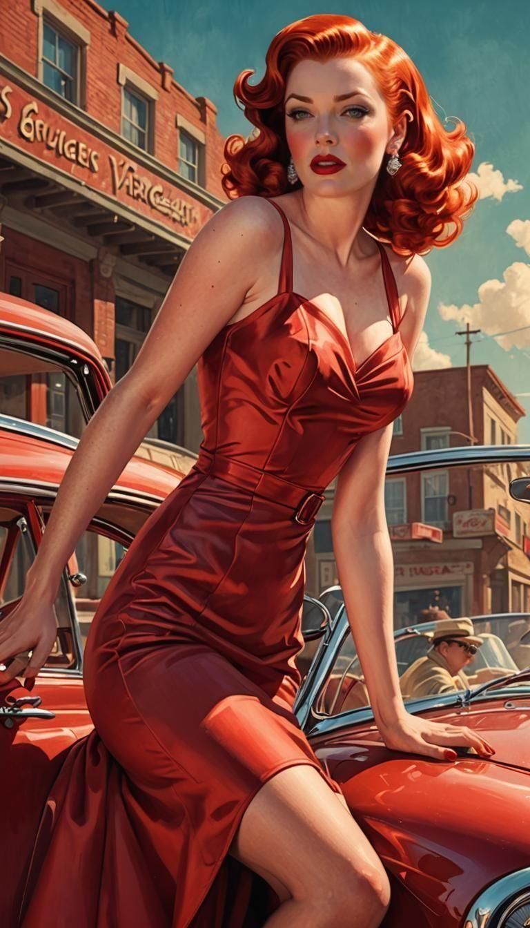 Vintage Detective Magazine Redhead Pinup Illustration