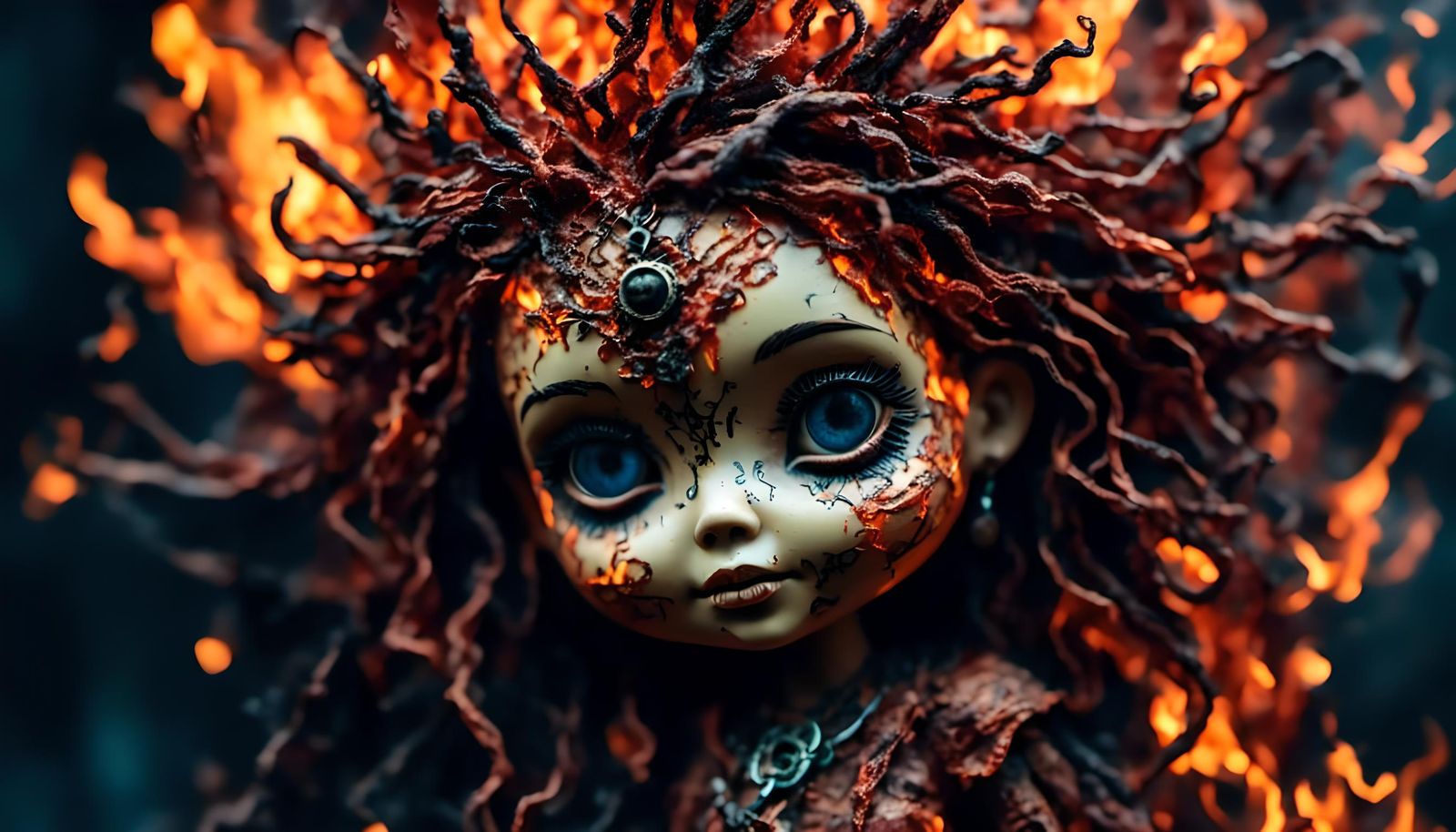 Macro Voodoo Doll Engulfed in Flames