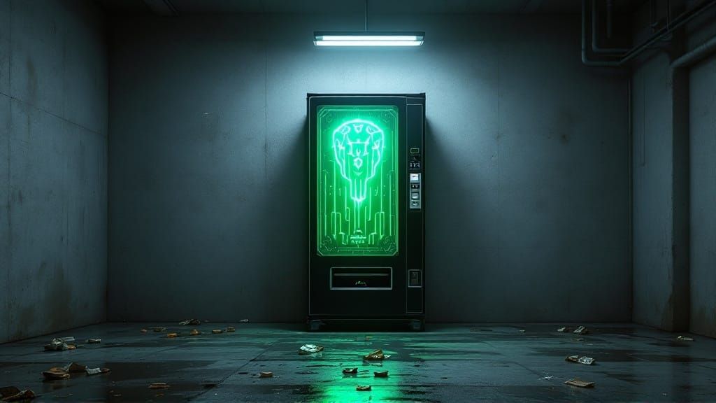 Ethereal Vending Machine in a Desolate Dystopian Lair