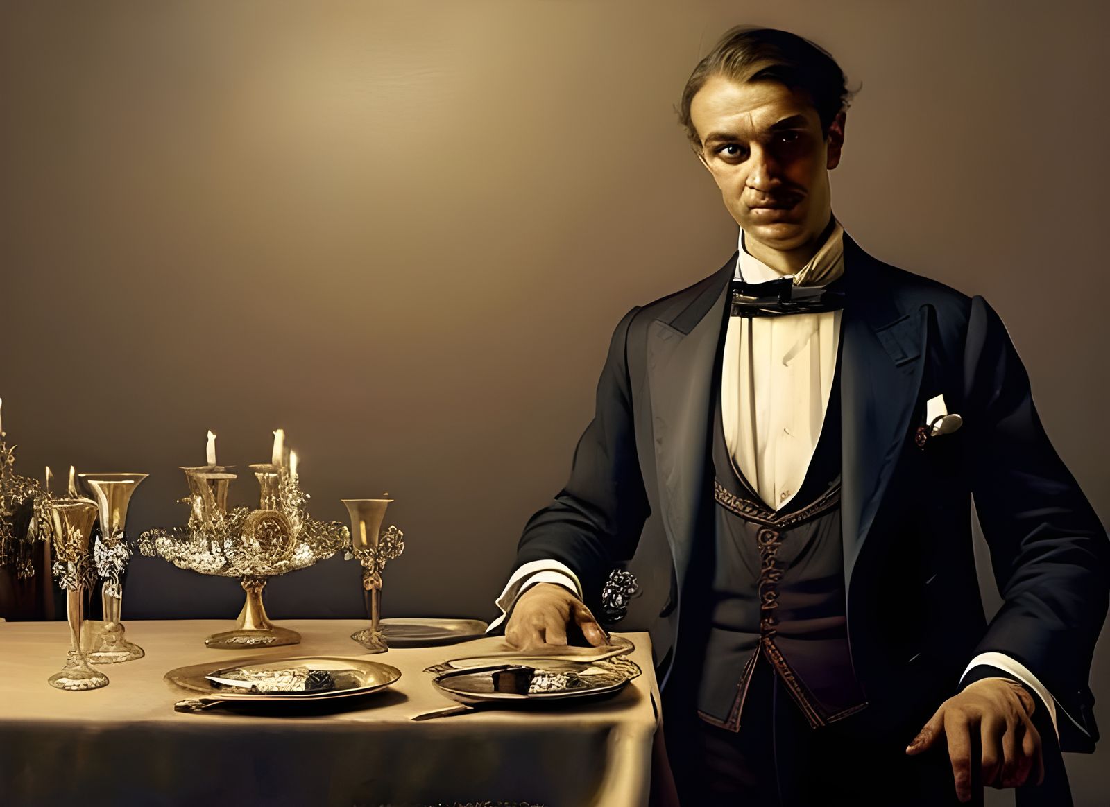 Elegant Waiter Presents Dinner Menu