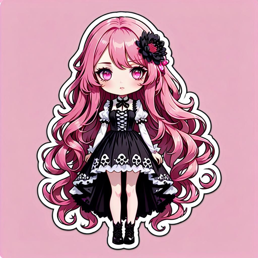 Cute Gothic Girl Sticker Design in Kawaii Style