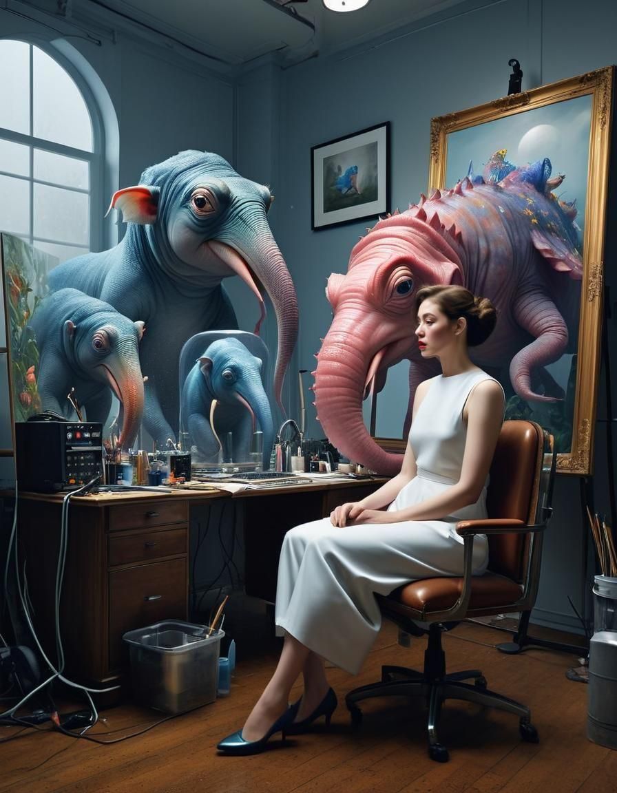 Exotic Portraits in Surreal Cluttered Laboratory, Hyperreali...