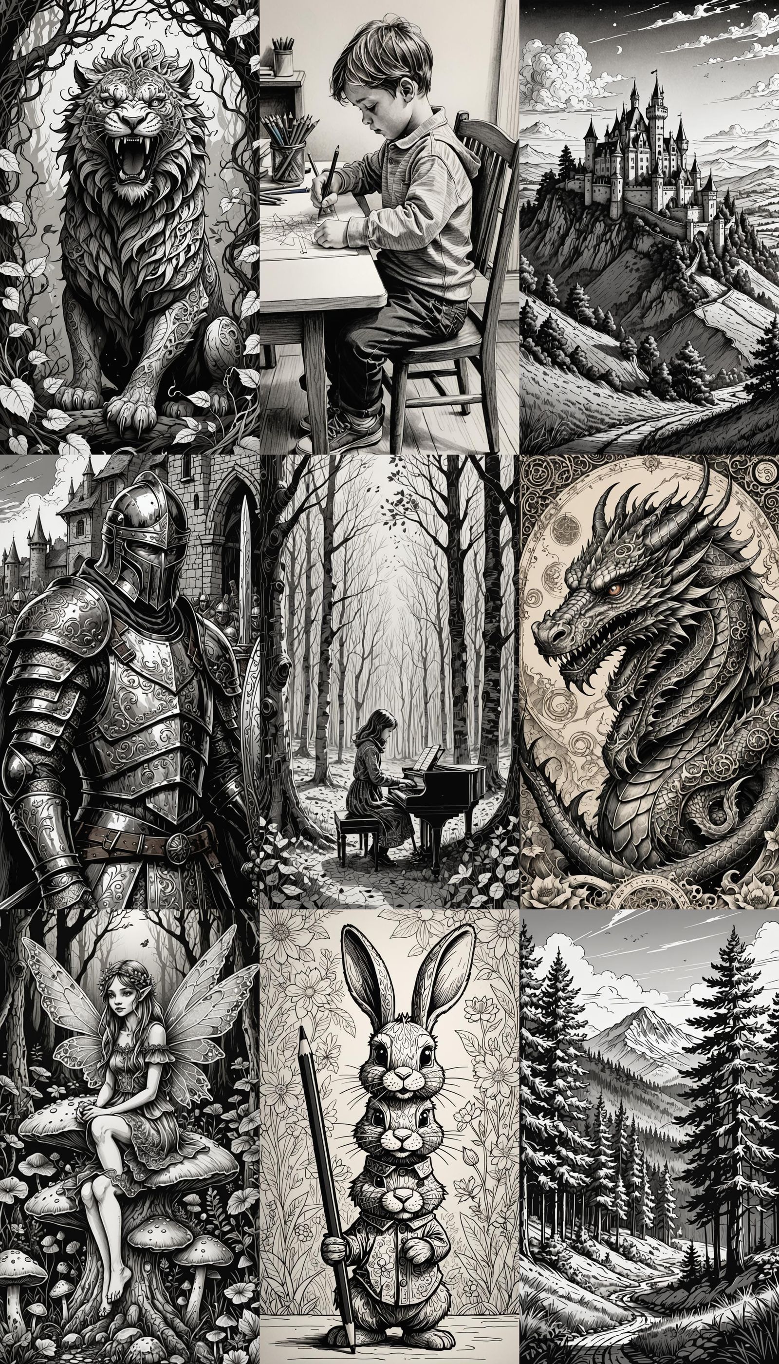 Simple Lion Sketch in Black and White