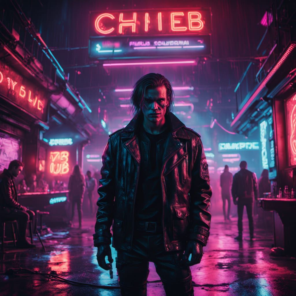 Cyberpunk Vampire in Gritty Nightclub Scene