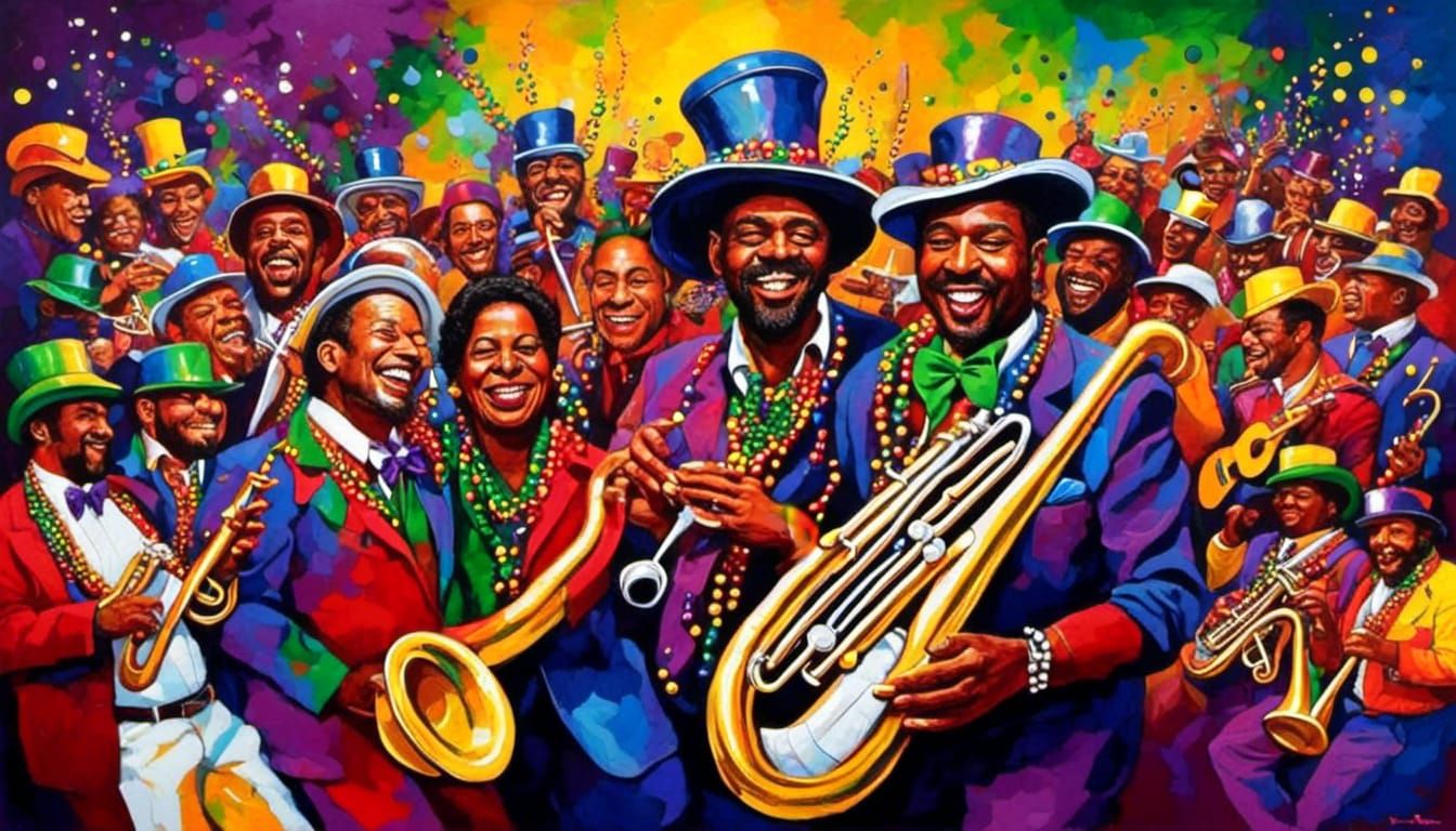 Festive Mardi Gras Zydeco in Retro Impasto Style