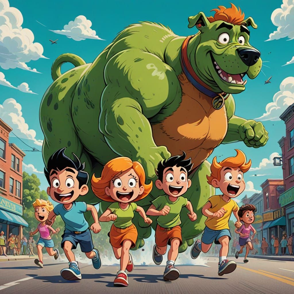 Hanna-Barbera style  Cartoon characters, two boys, two girls...